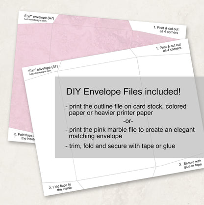 Printable Birthday Card in Pink, Instant Download with Envelope Files