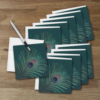 Set of 10 Peacock Feather Designer Greeting Cards