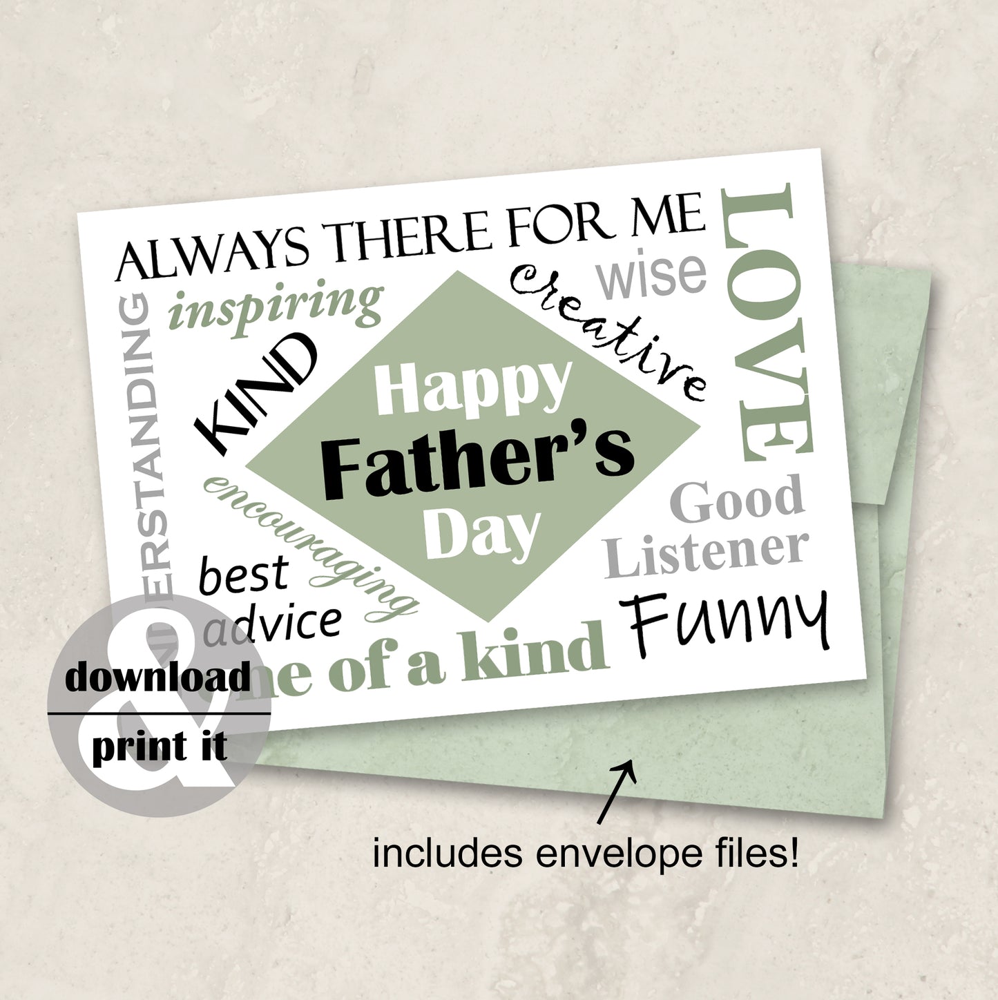 Printable Father's Day Card Instant Download with Envelope Files