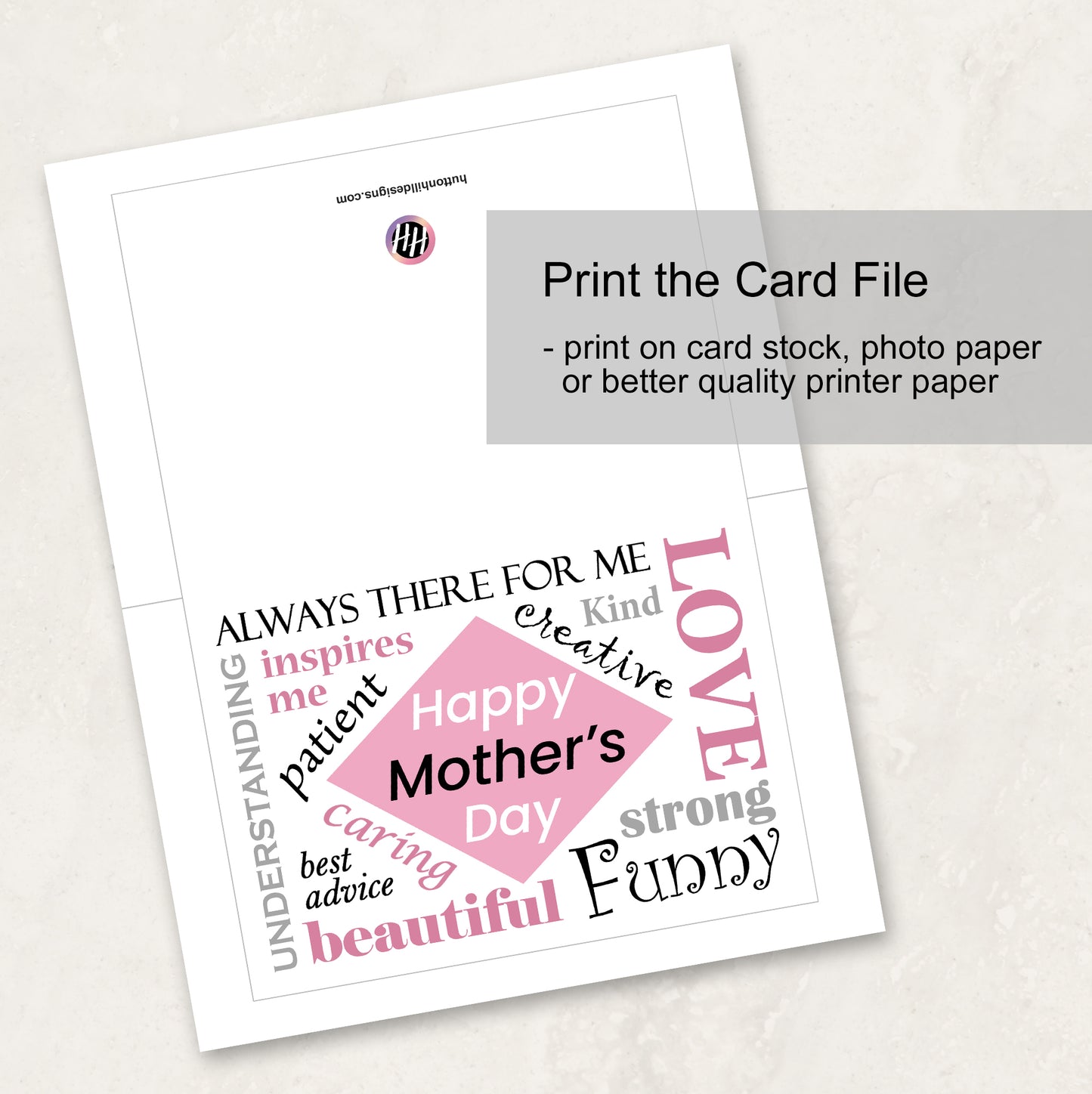 Printable Mother's Day Card Instant Download with Envelope Files