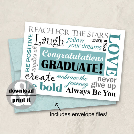 Printable Graduation Card Instant Download with Envelope Files