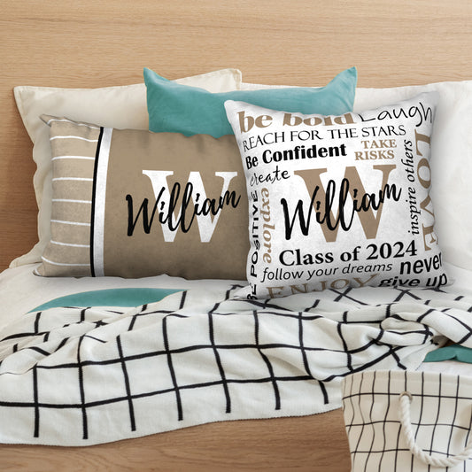 Set of 2 Name & Monogram GRADUATION Pillows, 18"x18" and 20"x14"