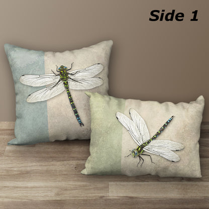 Set of 2 Dragonfly Designer Pillows, 18"x18" and 20"x14"