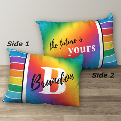 Personalized Primary Rainbow Name Pillow THE FUTURE IS YOURS, 20"x14"