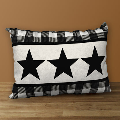 Black & White Buffalo Plaid Star Designer Pillow, 20"x14"