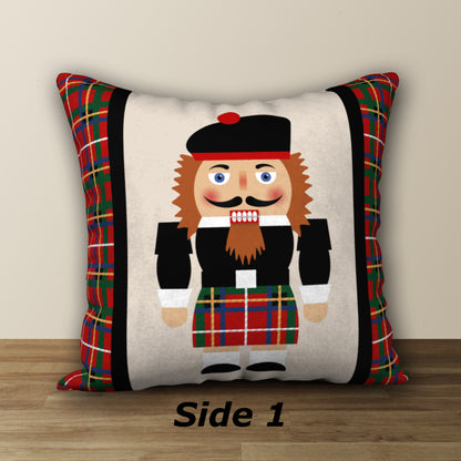 Nutcracker Scottish Highlander Designer Holiday Pillow, 18"x18"