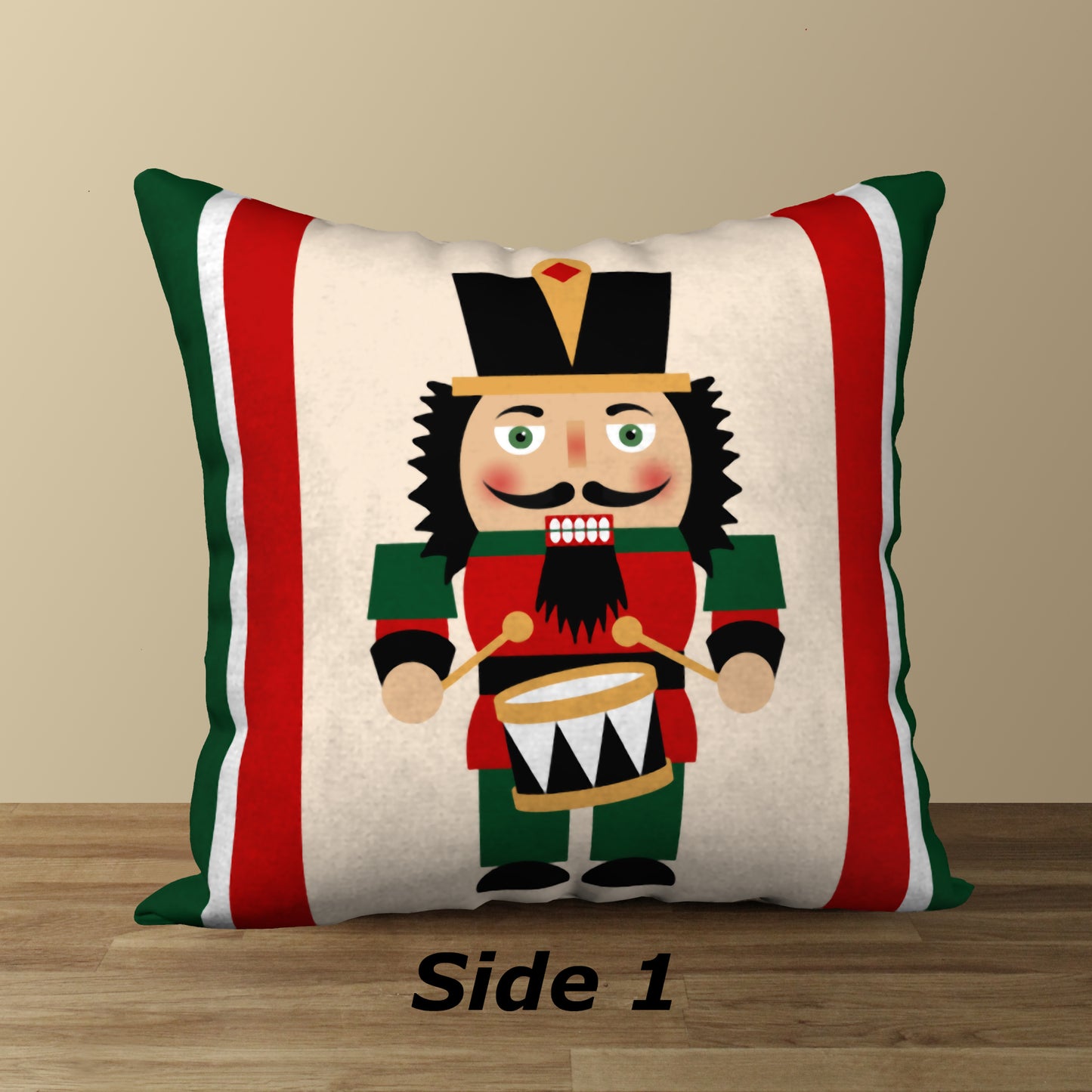 Nutcracker Drummer Boy Designer Holiday Pillow, 18"x18"