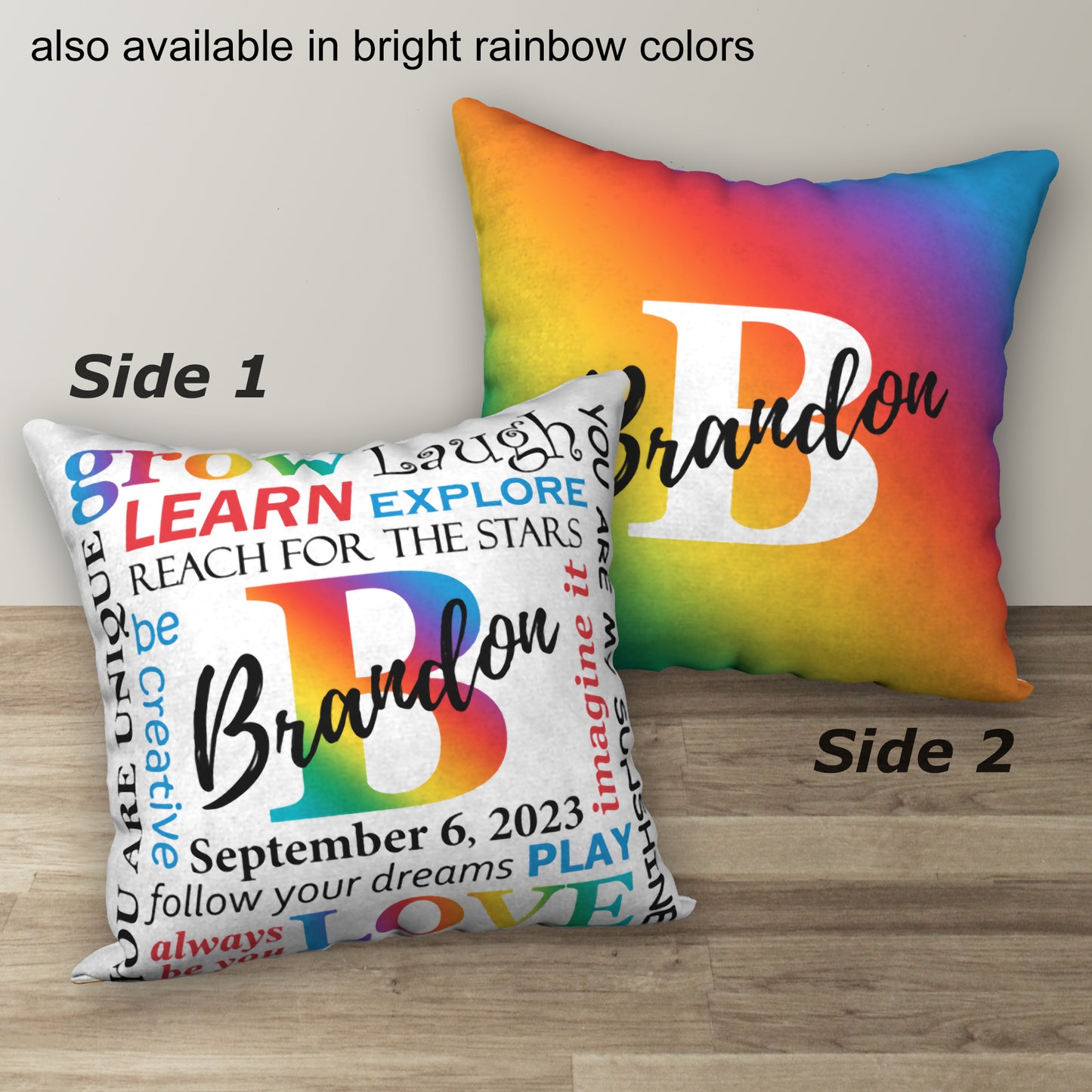 Personalized Pastel Rainbow NAME & BIRTHDAY Pillow, 18"x18"