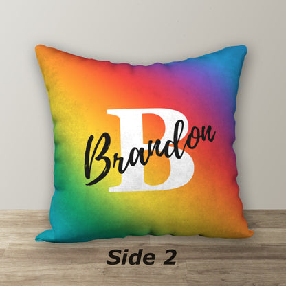 Personalized Primary Rainbow NAME & BIRTHDAY Pillow, 18"x18"