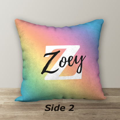 Personalized Pastel Rainbow NAME & BIRTHDAY Pillow, 18"x18"