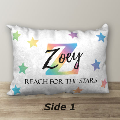 Personalized Pastel Rainbow REACH FOR THE STARS Name Pillow, 20"x14"