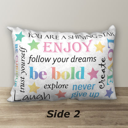 Personalized Pastel Rainbow REACH FOR THE STARS Name Pillow, 20"x14"