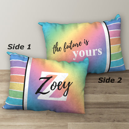 Personalized Pastel Rainbow Name Pillow THE FUTURE IS YOURS, 20"x14"