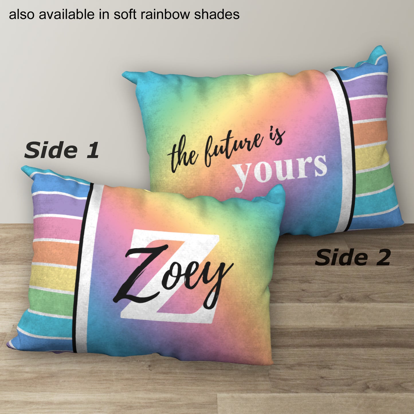 Personalized Primary Rainbow Name Pillow THE FUTURE IS YOURS, 20"x14"