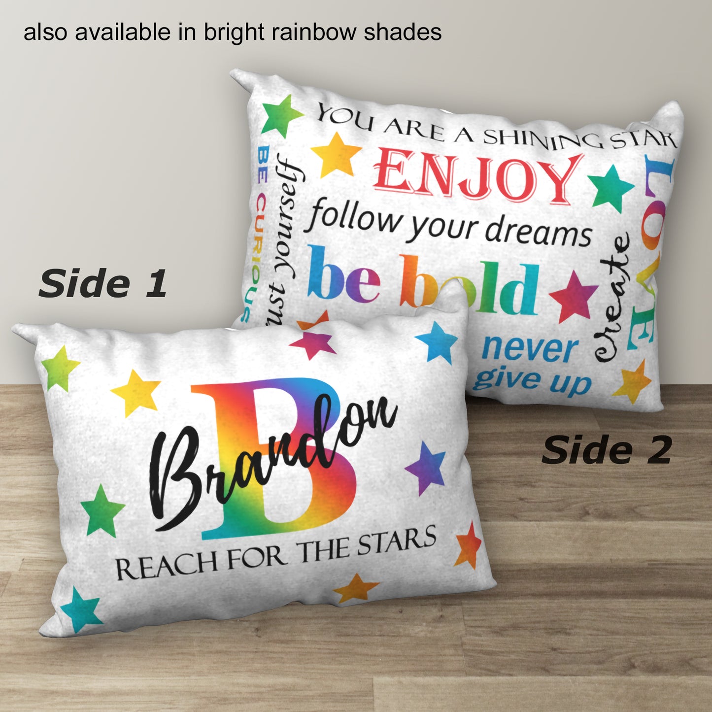 Personalized Pastel Rainbow REACH FOR THE STARS Name Pillow, 20"x14"