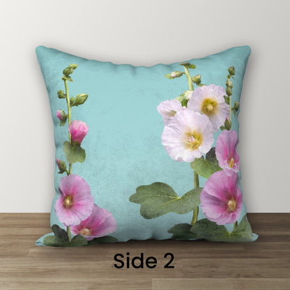Hummingbirds & Hollyhocks Designer Pillow, 18"x18"