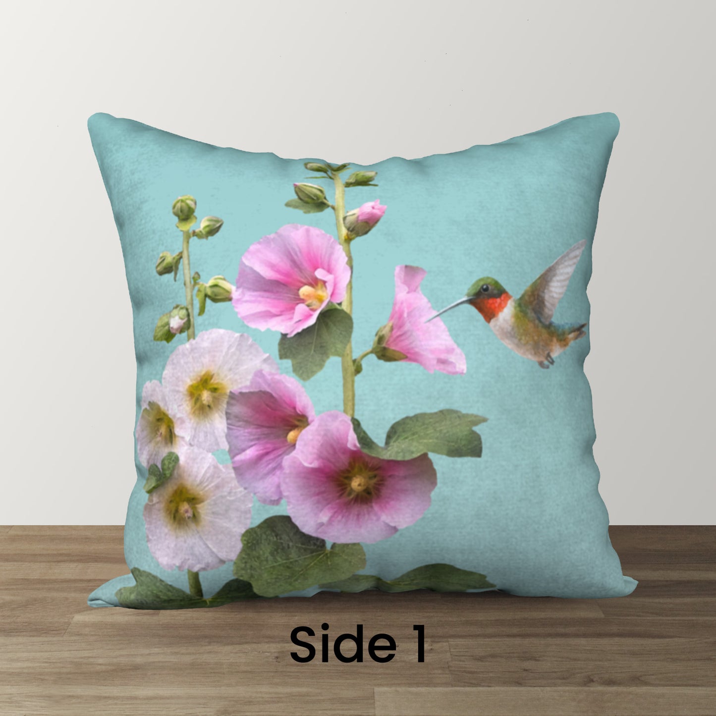 Hummingbirds & Hollyhocks Designer Pillow, 18"x18"