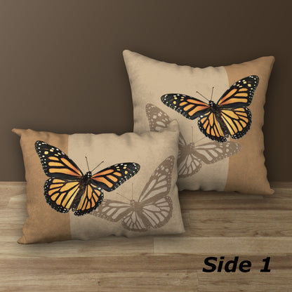 Set of 2 Monarch Butterfly Designer Pillows, 18"x18" and 20"x14"