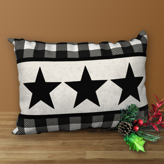Black & White Buffalo Plaid Star Designer Pillow