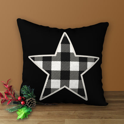Black & White Buffalo Plaid Star Designer Pillow
