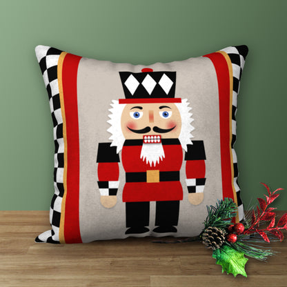 Nutcracker Checkers Designer Holiday Pillow, 18"x18"