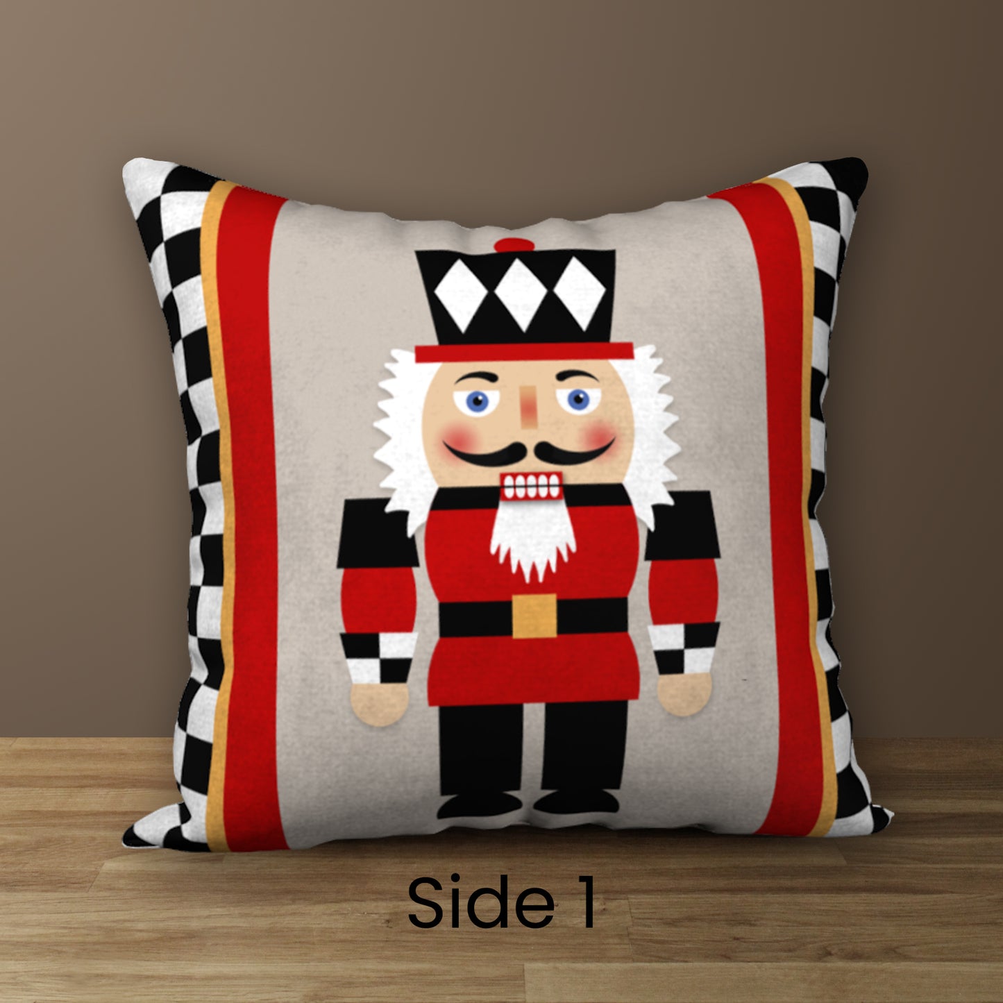 Nutcracker Checkers Designer Holiday Pillow, 18"x18"