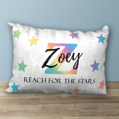 Personalized Pastel Rainbow REACH FOR THE STARS Name Pillow, 20"x14"