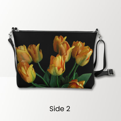 Tulips on Black Crossbody Bag