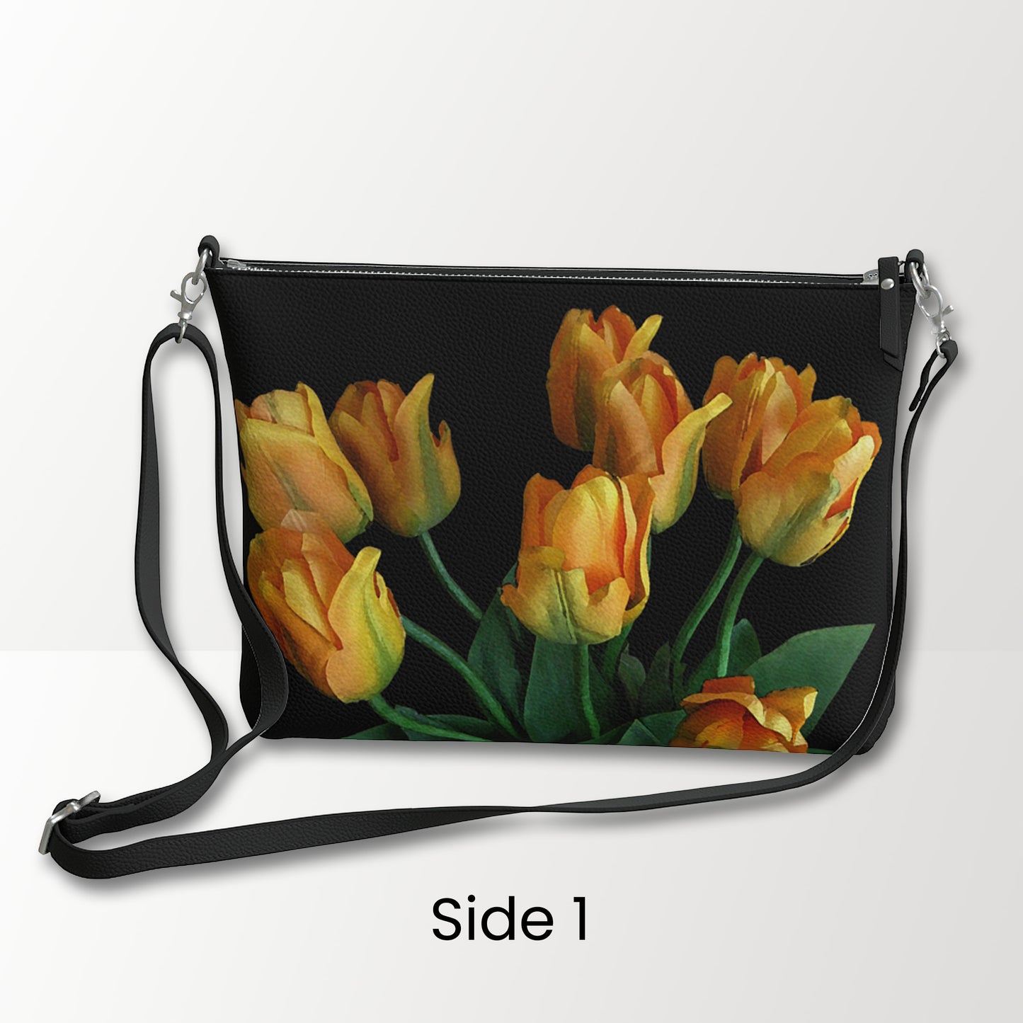 Tulips on Black Crossbody Bag