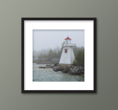 Lighthouse in Fog Framed Fine Art Print