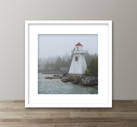Lighthouse in Fog Framed Fine Art Print