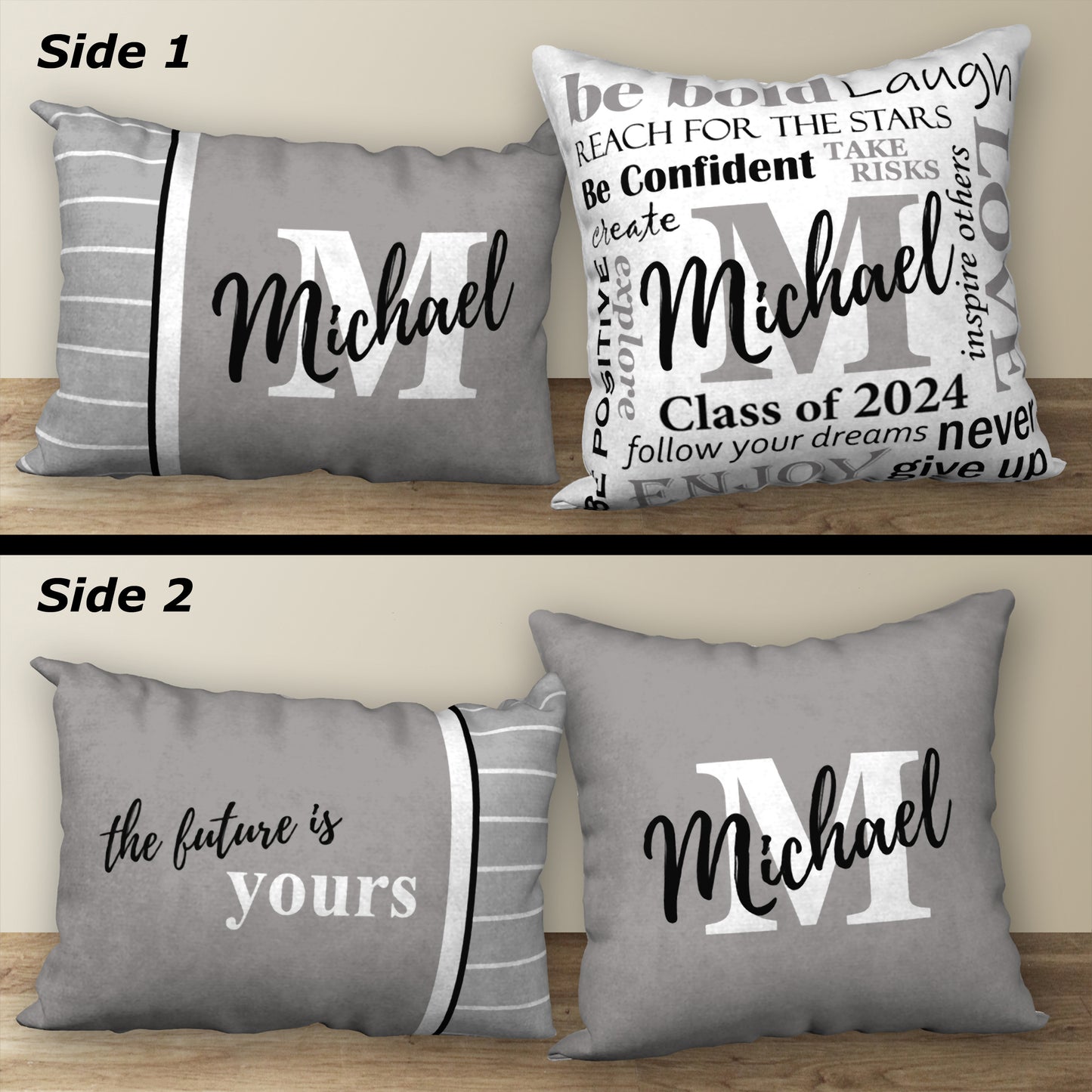Set of 2 Name & Monogram GRADUATION Pillows, 18"x18" and 20"x14"