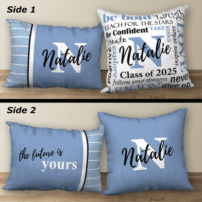 Set of 2 Personalized Graduation Pillows, 18"x18" and 20"x14"