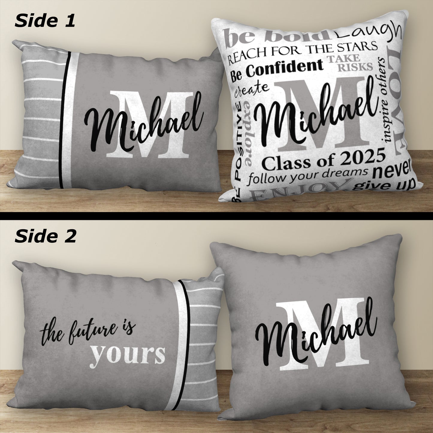 Set of 2 Personalized Graduation Pillows, 18"x18" and 20"x14"