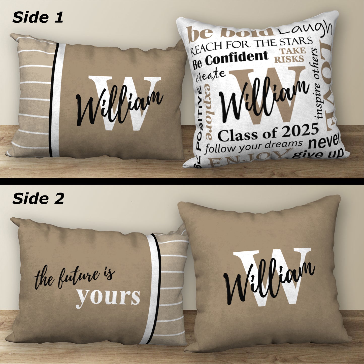 Set of 2 Personalized Graduation Pillows, 18"x18" and 20"x14"