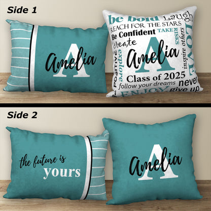 Set of 2 Personalized Graduation Pillows, 18"x18" and 20"x14"