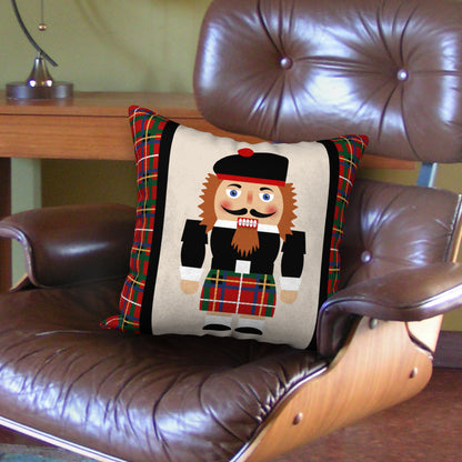 Nutcracker Scottish Highlander Designer Holiday Pillow, 18"x18"