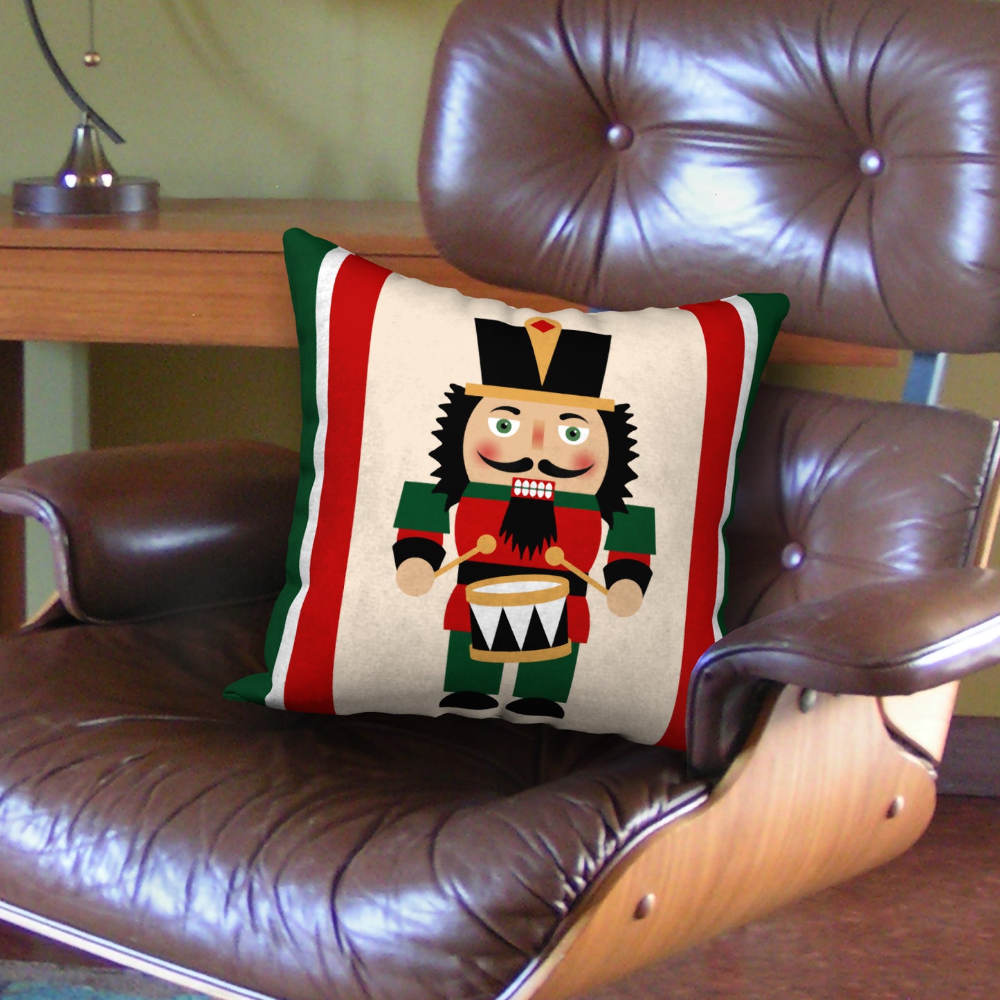 Nutcracker Drummer Boy Designer Holiday Pillow, 18"x18"