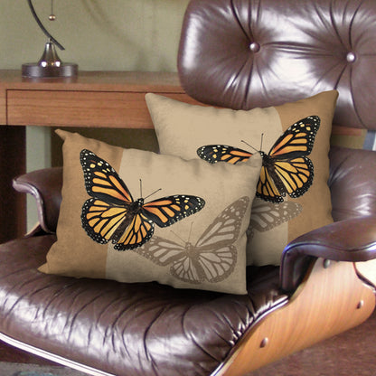 Set of 2 Monarch Butterfly Designer Pillows, 18"x18" and 20"x14"