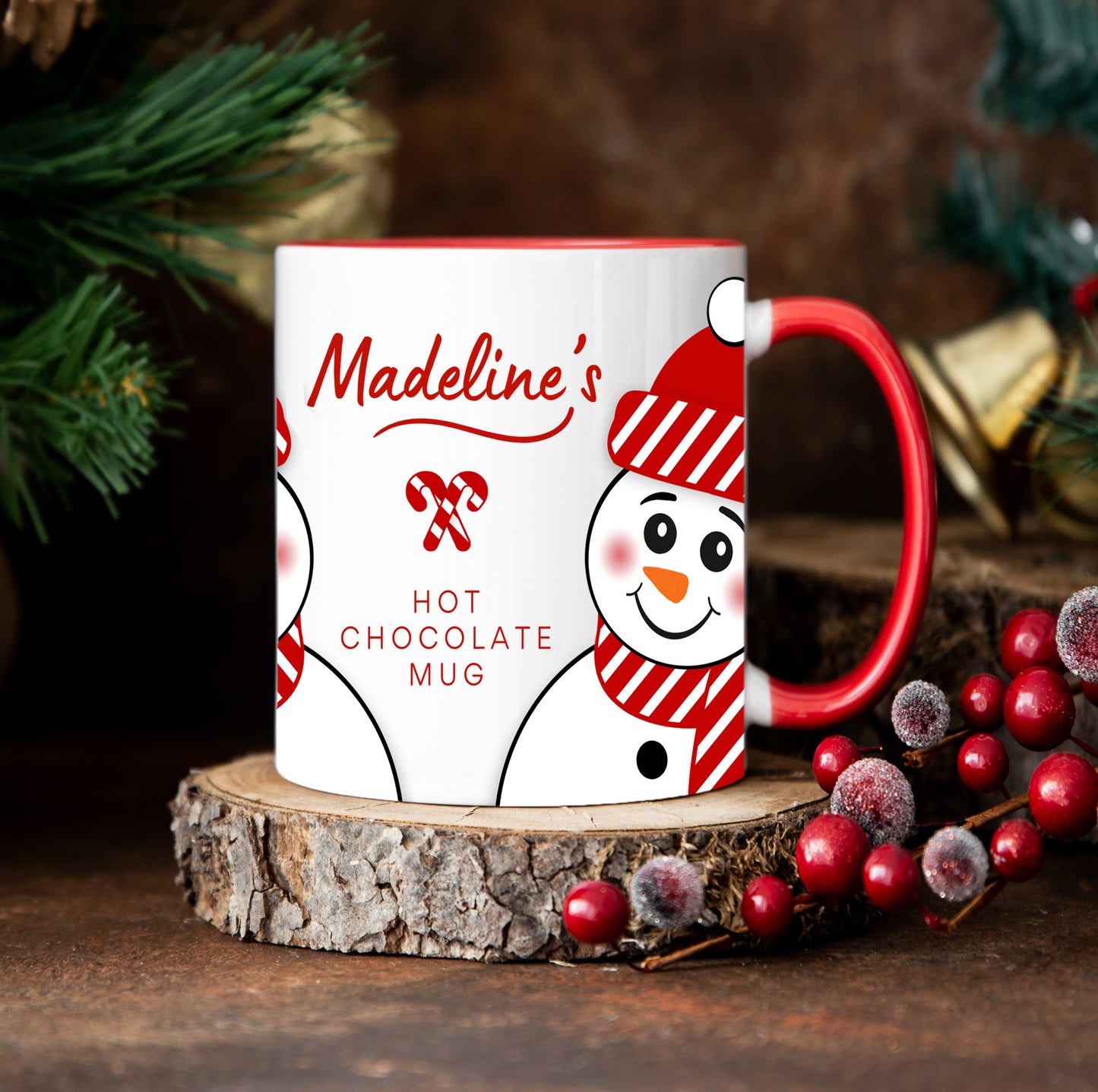 Personalized Red Hat Snowman Christmas Mug