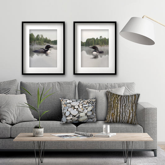 Set of 2 Framed Lake Loon Fine Art Prints