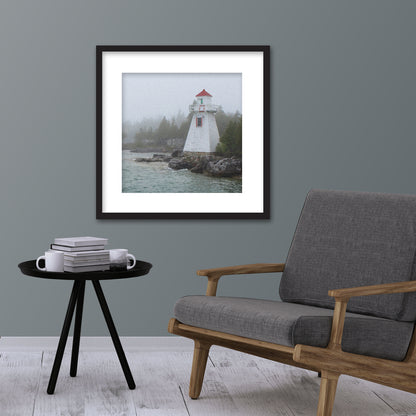 Lighthouse in Fog Framed Fine Art Print