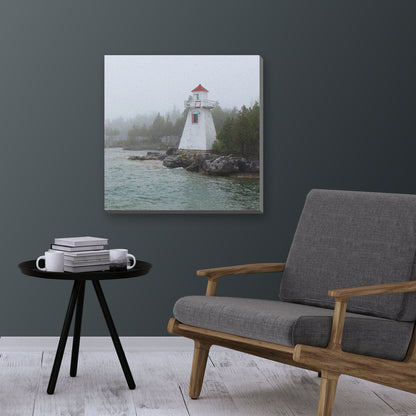 Lighthouse in Fog Wrapped Canvas Print