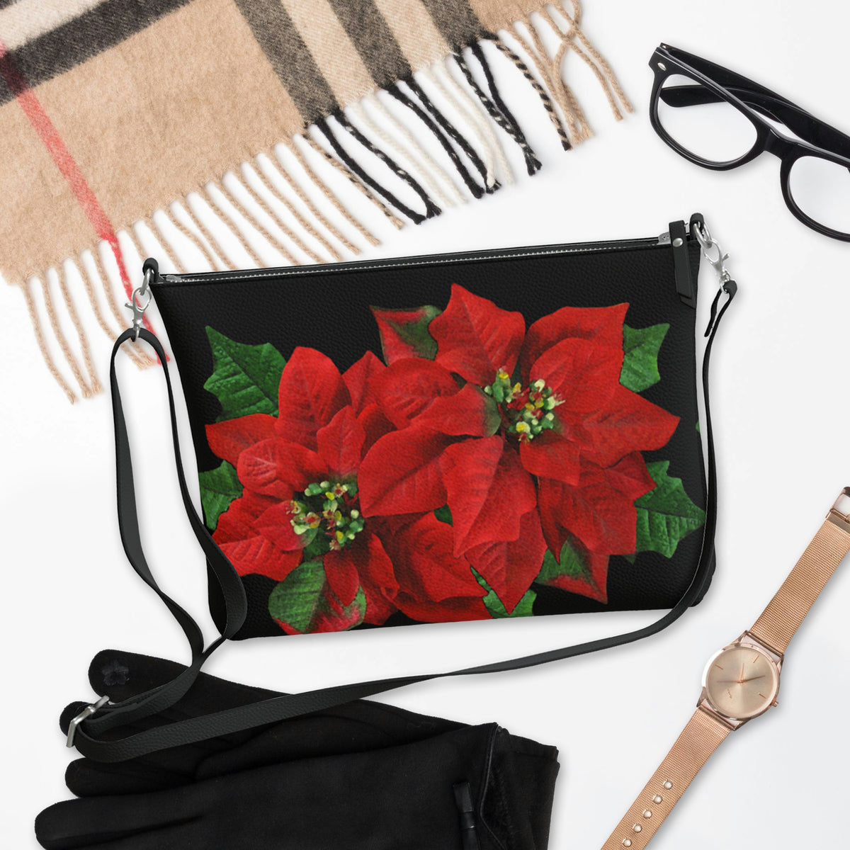 Poinsettia Feather Crossbody Bag