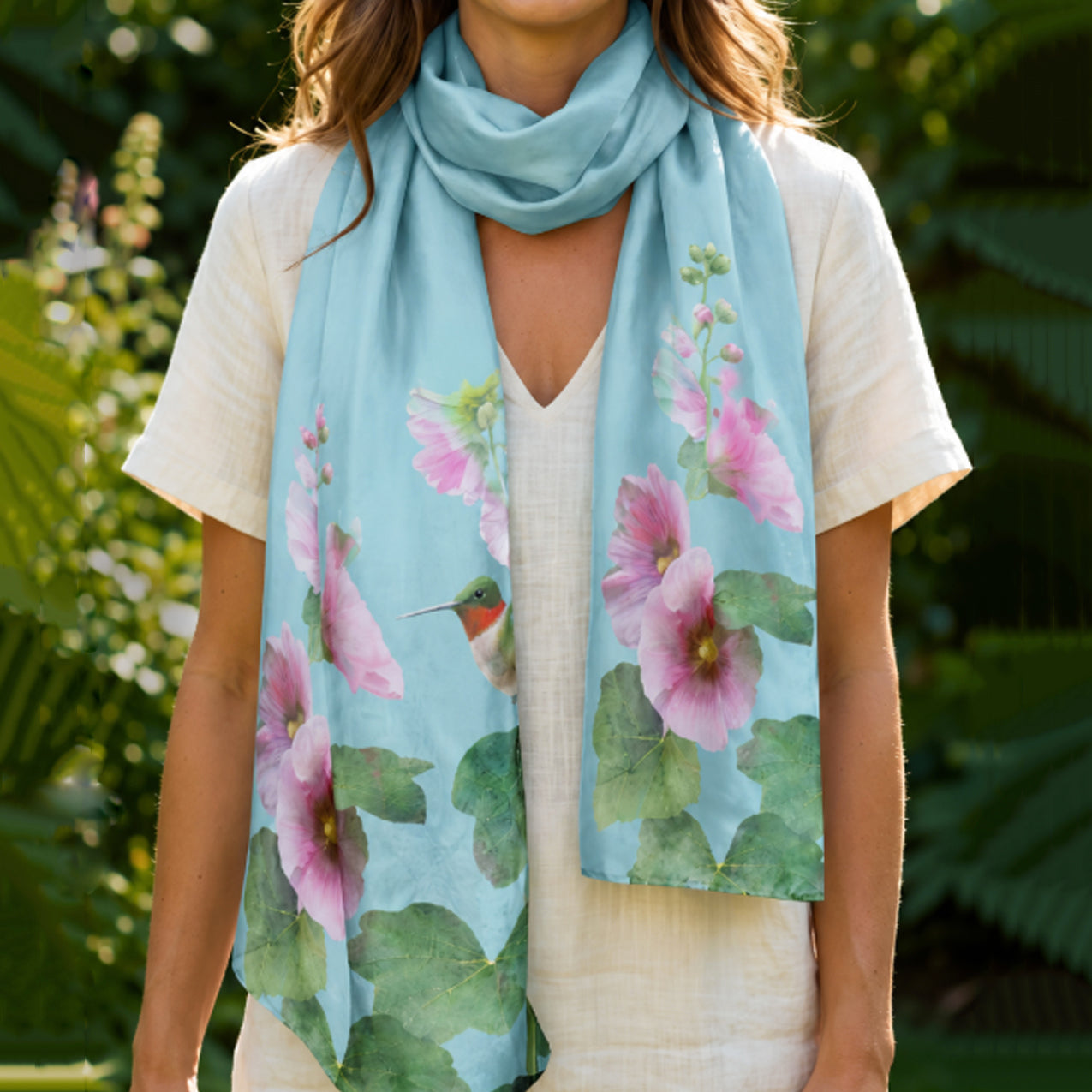 Hummingbirds & Hollyhocks ECO SCARF
