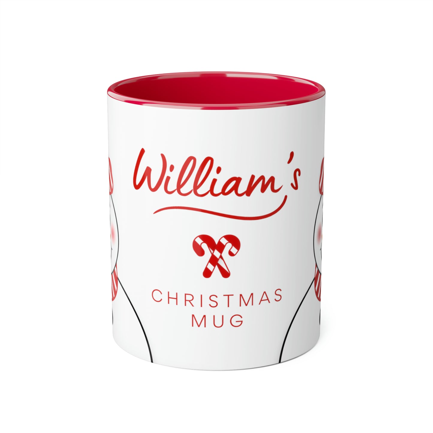 Personalized Red Hat Snowman Christmas Mug