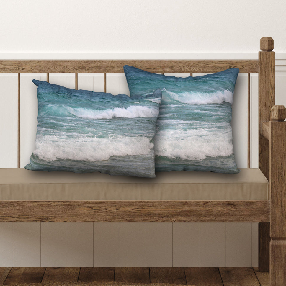 Set of 2 Beach Waves Designer Pillows, 18"x18" and 20"x14"