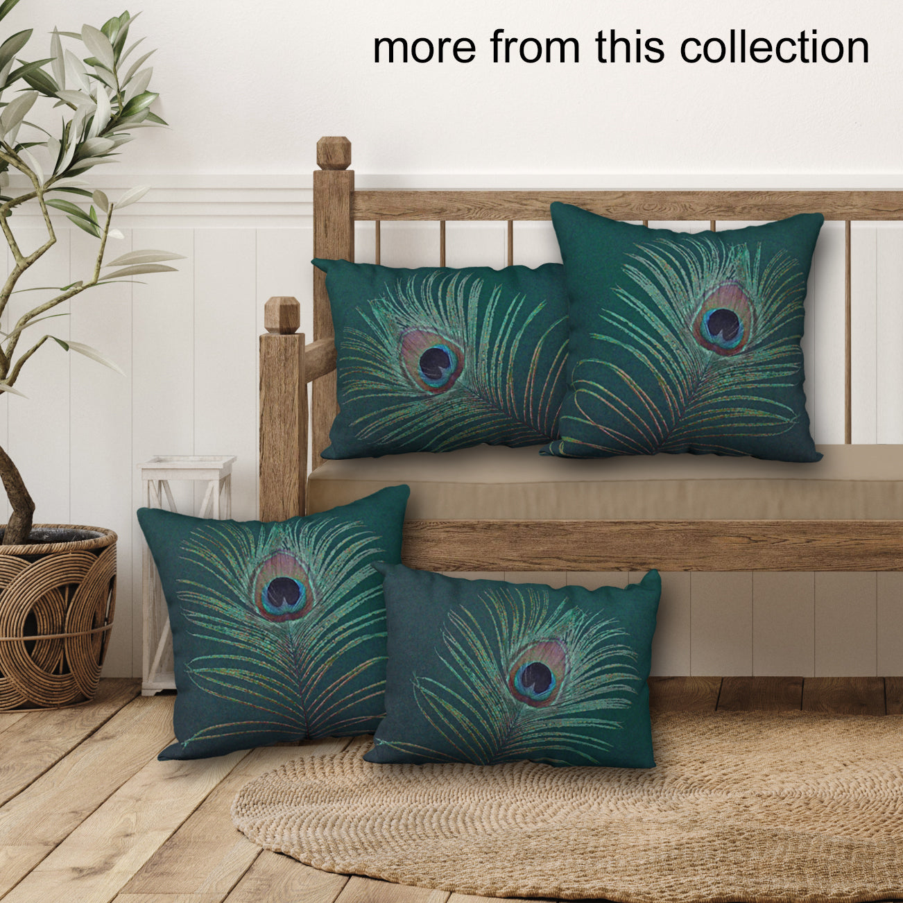 Set of 2 Peacock Feather Designer Pillows, 20"x14"