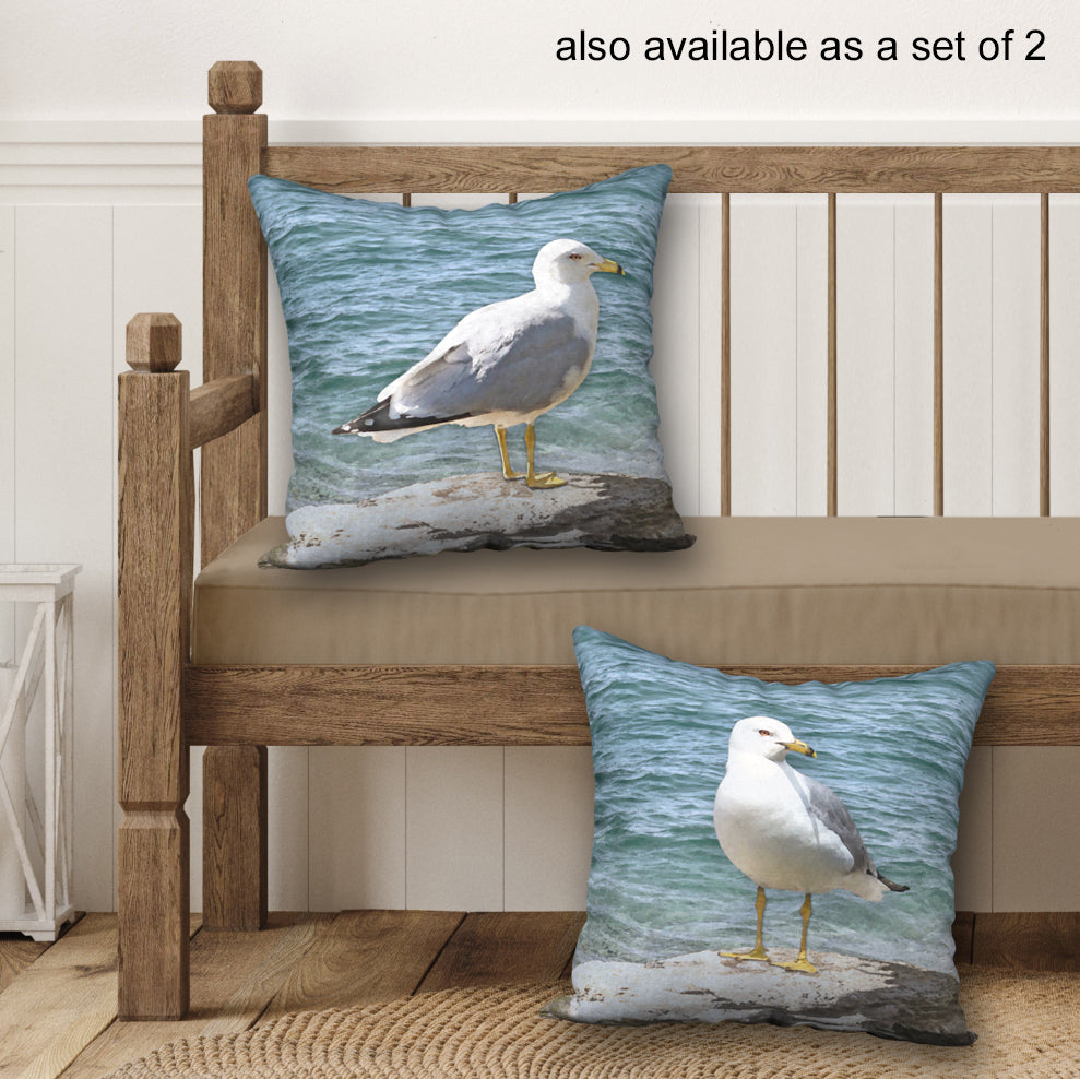 Seagull on a Rock Designer Pillow, 18"x18"