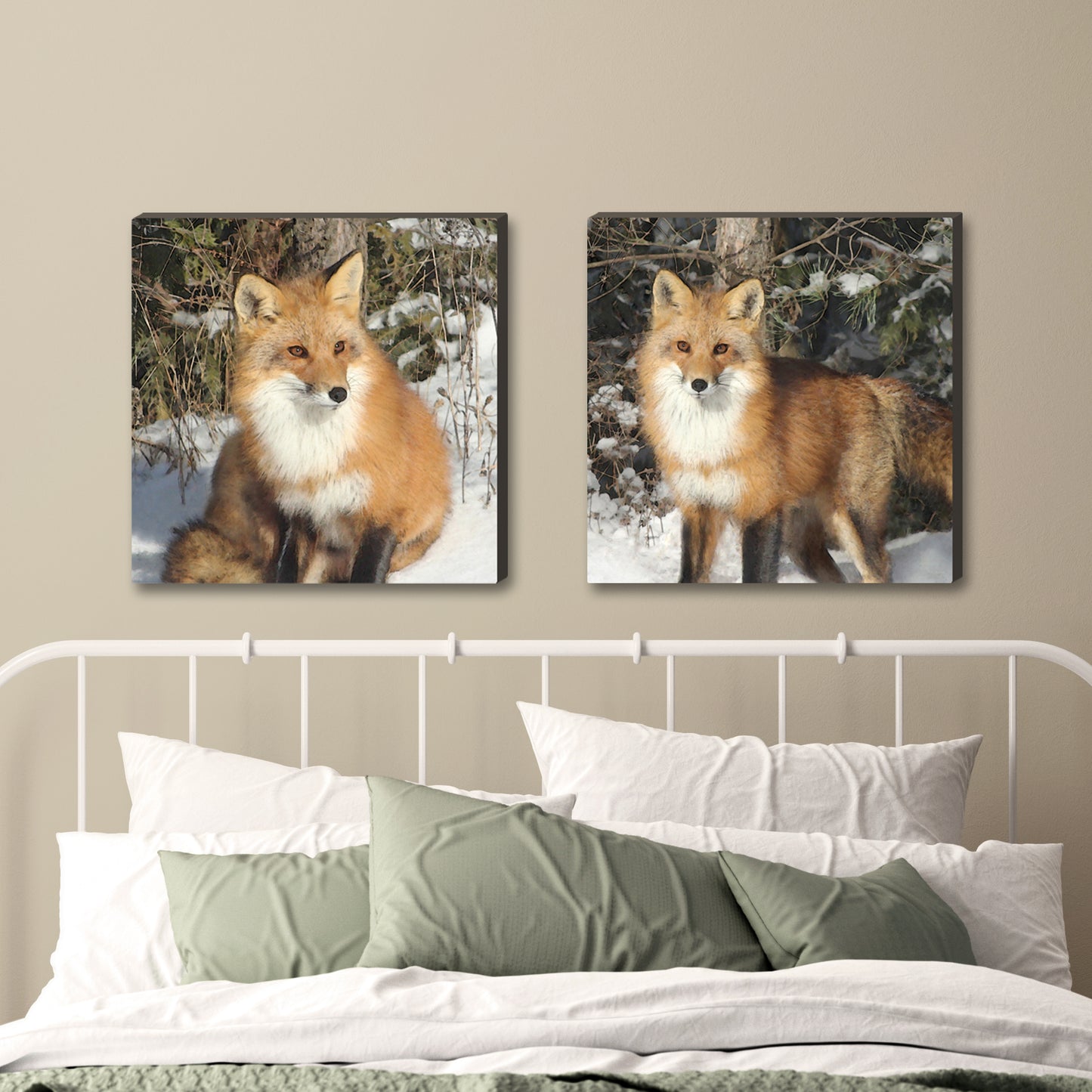 Set of 2 Fox Wrapped Canvas Prints